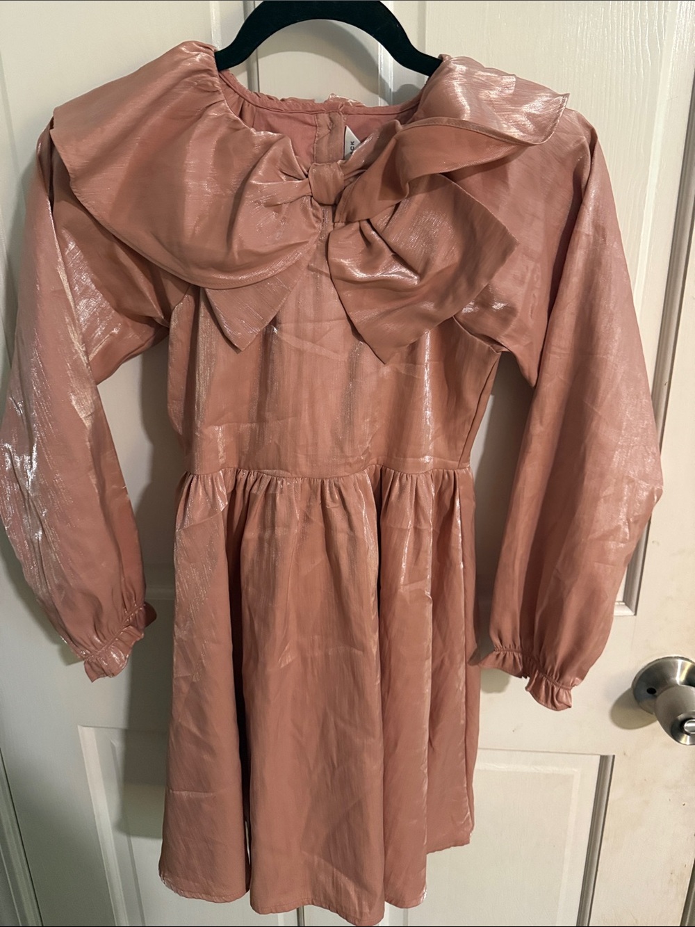 Janie and jack Girls Shimmery Dusty Rose Bow Collar Dress